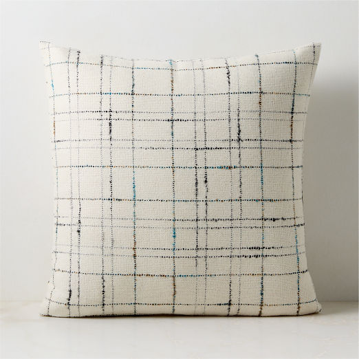 Corsa Off-White and Blue Plaid Italian Wool Throw Pillow Cover 20"x20"
