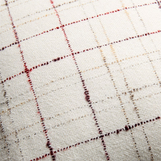 Corsa Off-White and Red Plaid Italian Wool Lumbar Pillow with Feather Down Insert 22"x15"