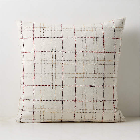 Corsa Off-White and Red Plaid Italian Wool Throw Pillow with Down Alternative Insert 20"x20"