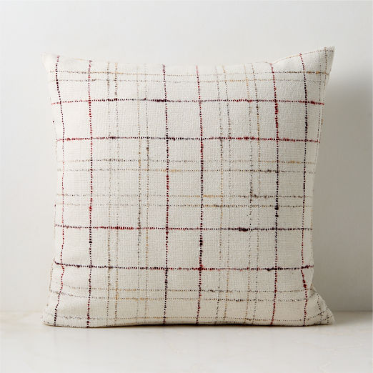 Corsa Off-White and Red Plaid Italian Wool Throw Pillow 20"x20"