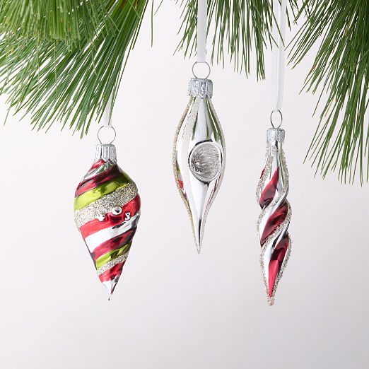Cortina Hand-Painted Metallic Glass Christmas Tree Ornament Set of 3