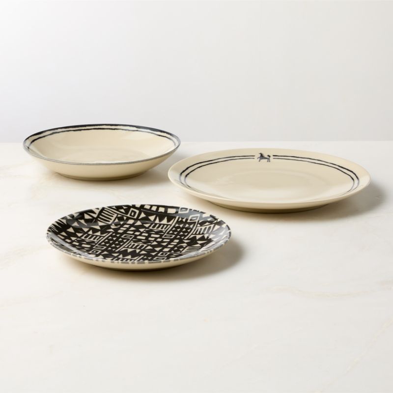 View Corvo 3-Piece White and Black Patterned Dinnerware Set with Pasta Bowl by Ackerman details