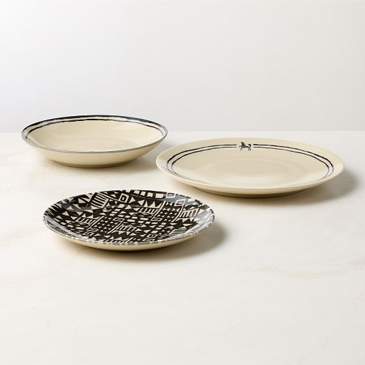 Corvo White and Black Patterned Dinner Plate by Ackerman