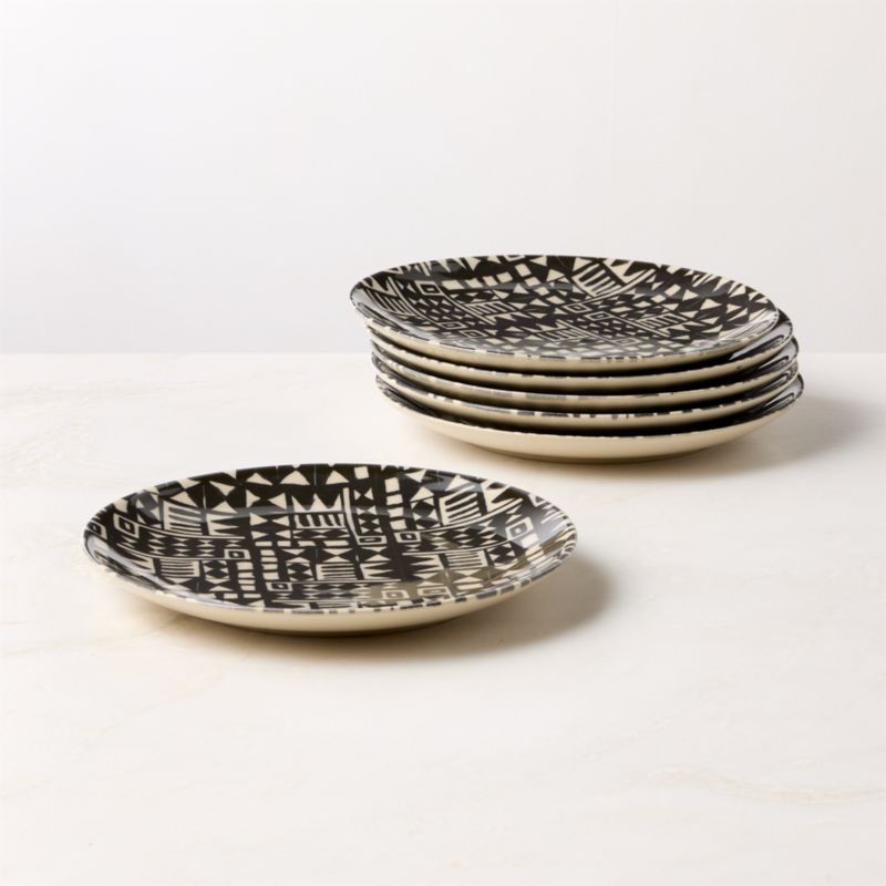 Corvo White and Black Patterned Salad Plates Set of 6 by Ackerman - image 0 of 5