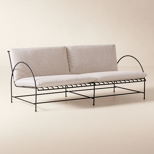 Costa 65" 2-Seat Black Metal Outdoor Sofa with Black And White Striped Sunbrella® Cushions