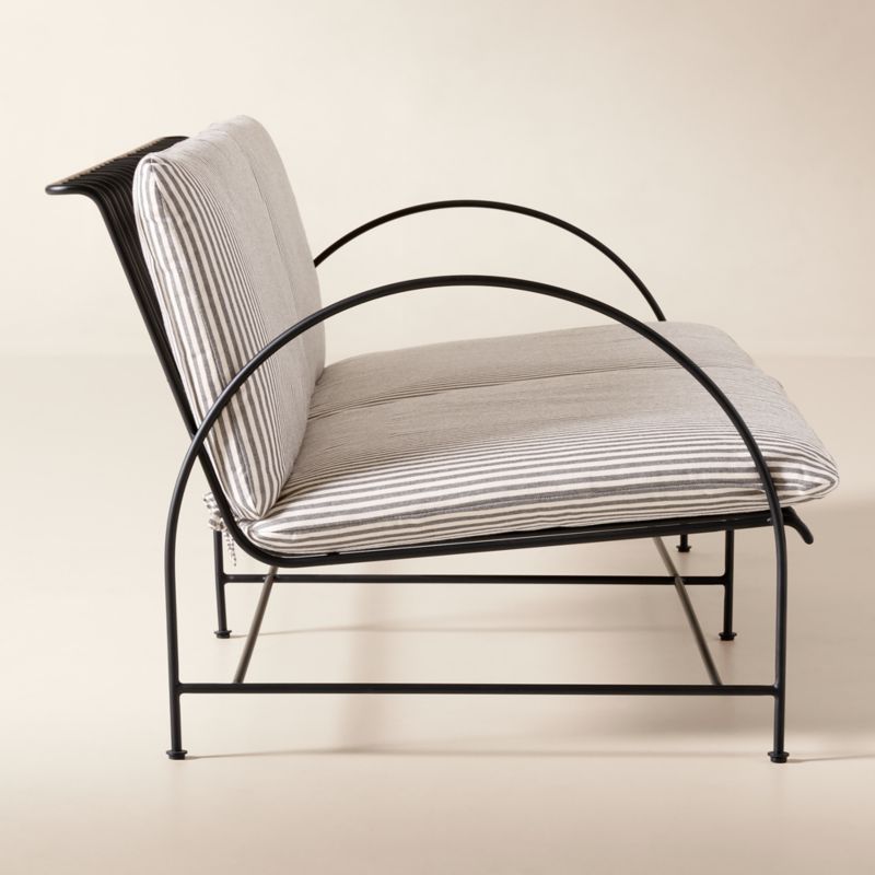 Costa 65" 2-Seat Black Metal Outdoor Sofa with Black And White Striped Sunbrella® Cushions - image 3 of 8