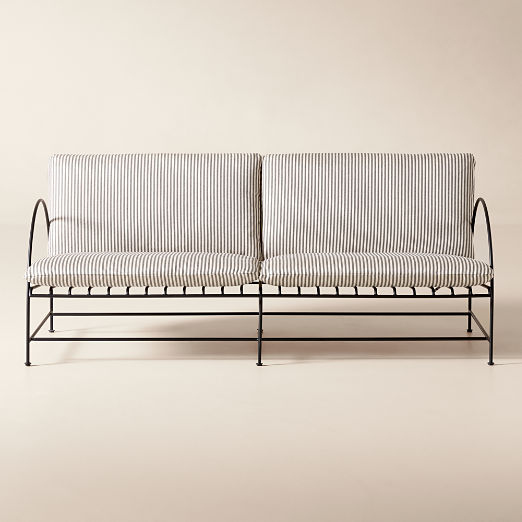 Costa 65" 2-Seat Black Metal Outdoor Sofa with Black And White Striped Sunbrella® Cushions