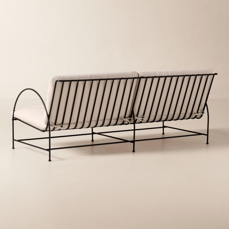 Costa 65" 2-Seat Black Metal Outdoor Sofa with Natural And White Striped Sunbrella® Cushions - image 4 of 8