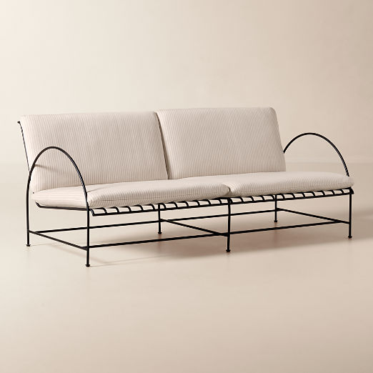 Costa 65" 2-Seat Black Metal Outdoor Sofa with Natural And White Striped Sunbrella® Cushions