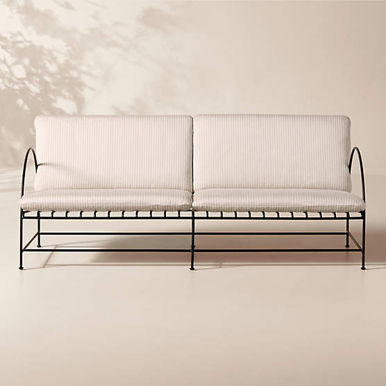 Costa 65" 2-Seat Black Metal Outdoor Sofa with Natural And White Striped Sunbrella® Cushions