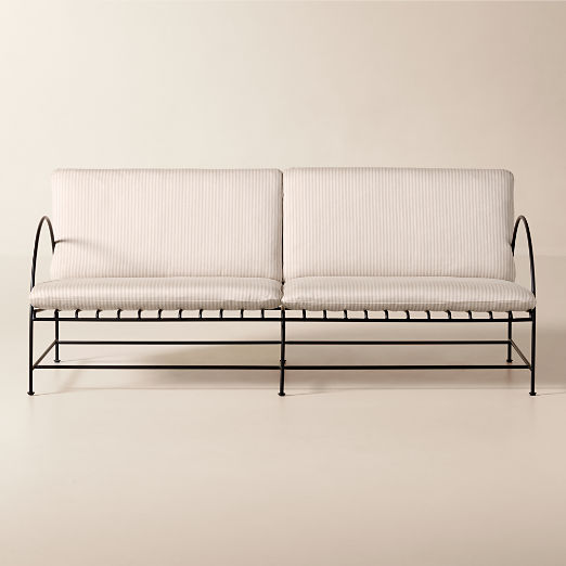 Costa 65" 2-Seat Black Metal Outdoor Sofa with Natural And White Striped Sunbrella® Cushions