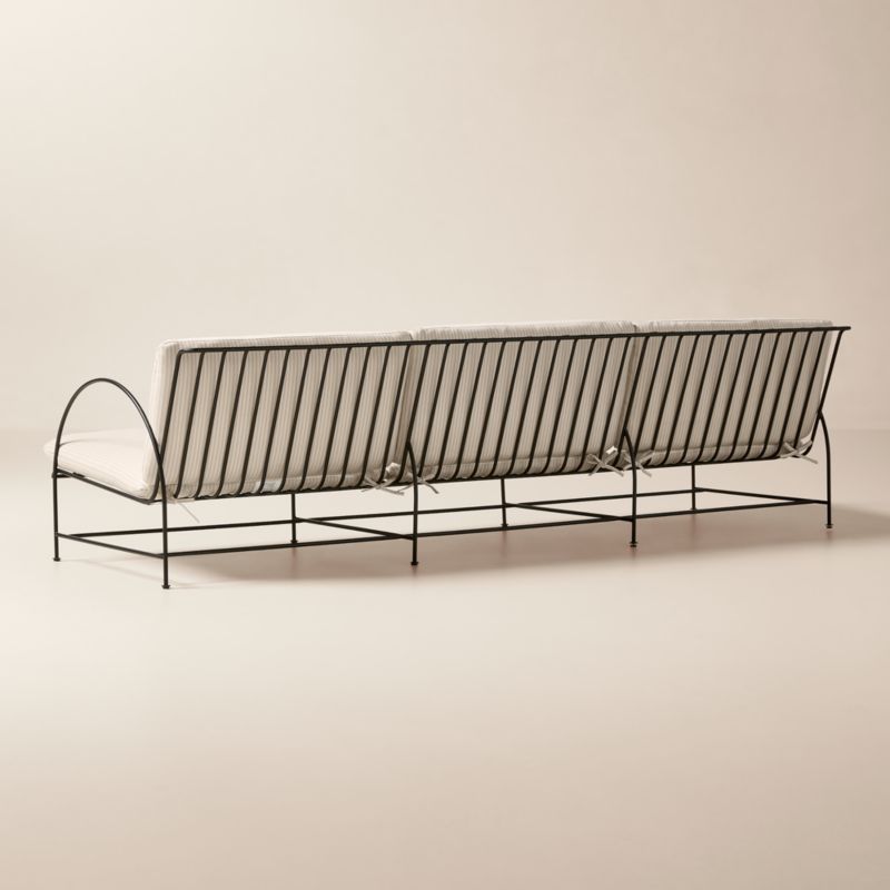 Costa 97" 3-Seat Black Metal Outdoor Sofa with Natural And White Striped Sunbrella® Cushions - image 4 of 8