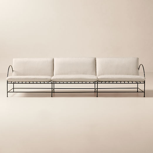 Costa Black Metal Outdoor Sofa with Natural And White Striped Sunbrella® Cushions (65"-97")