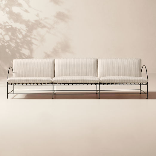 Costa Black Metal Outdoor Sofa with Natural And White Striped Sunbrella® Cushions (65"-97")