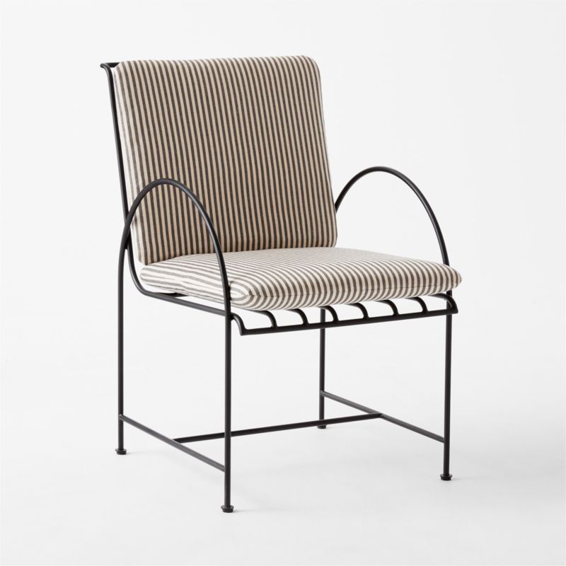 Costa Black Metal Outdoor Dining Armchair with Black and White Striped Sunbrella® Cushion - image 4 of 8