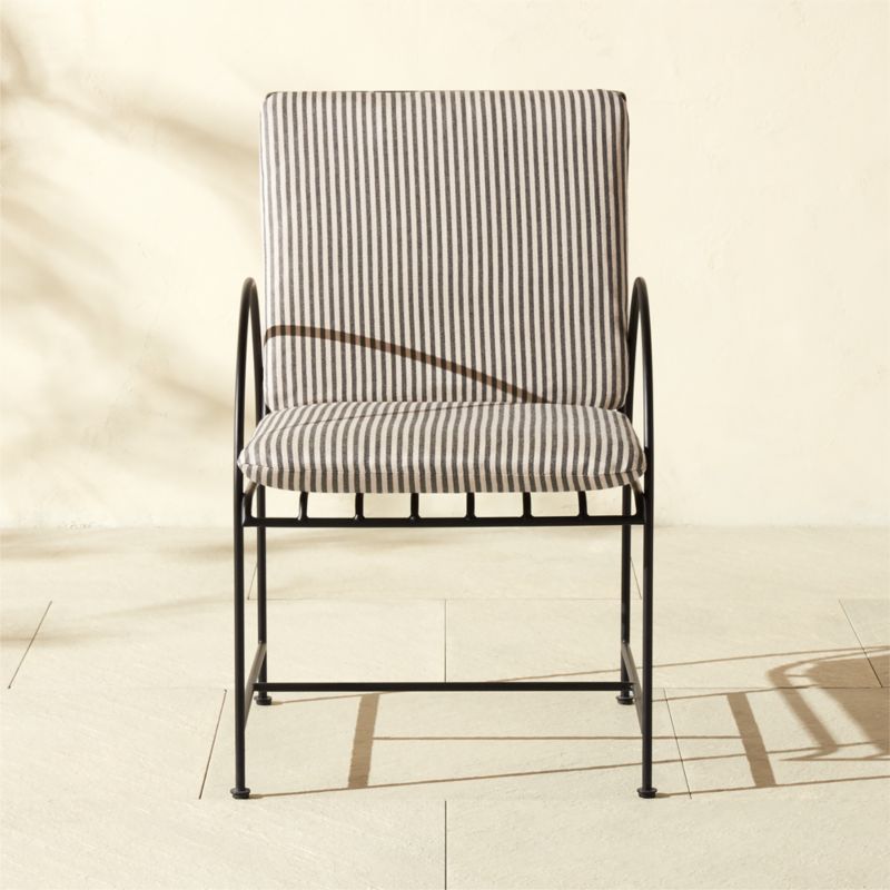 Costa Black Metal Outdoor Dining Armchair with Black and White Striped Sunbrella® Cushion - image 0 of 8