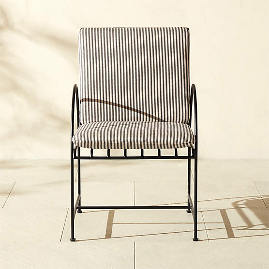 Costa Black Metal Outdoor Dining Armchair with Black and White Striped Sunbrella® Cushion