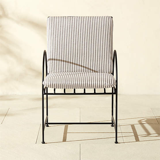 Costa Black Metal Outdoor Dining Armchair with Black and White Striped Sunbrella® Cushion