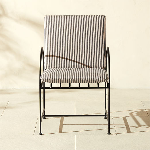 Costa Black Metal Outdoor Dining Armchair with Black and White Striped Sunbrella® Cushion