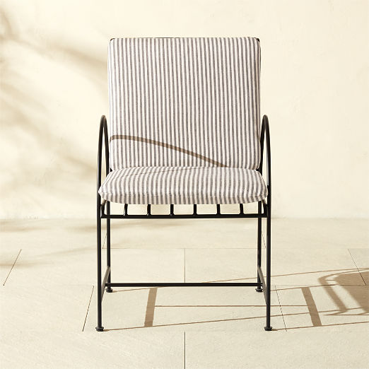 Costa Black Metal Outdoor Dining Armchair with Black And White Striped Sunbrella® Cushion