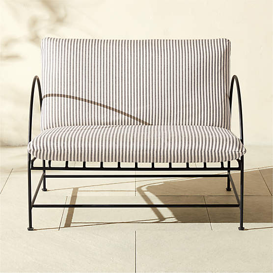 Costa Black Metal Outdoor Lounge Chair with Black And White Striped Sunbrella® Cushions Set of 2