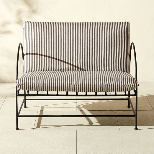 Costa Black Metal Outdoor Lounge Chair with Black and White Striped Sunbrella® Cushions