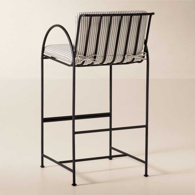 Costa Black Metal Outdoor Bar Stool with Black and White Striped Sunbrella® Cushion - image 4 of 7