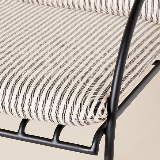 Costa Black Metal Outdoor Counter Stool with Black and White Striped Sunbrella® Cushion