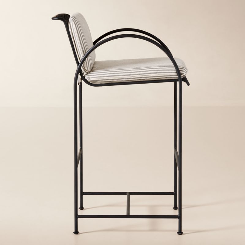 Costa Black Metal Outdoor Bar Stool with Black and White Striped Sunbrella® Cushion - image 3 of 7