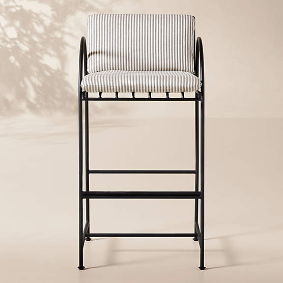 Costa Black Metal Outdoor Bar Stool with Black and White Striped Sunbrella® Cushions Set of 4