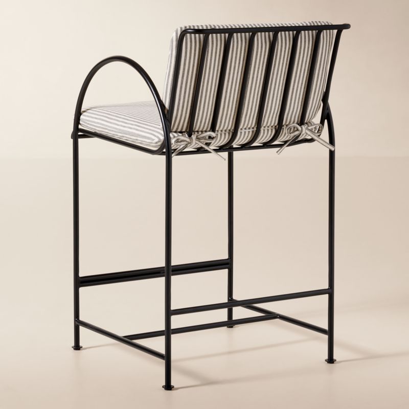 Costa Black Metal Outdoor Counter Stool with Black and White Striped Sunbrella® Cushion - image 4 of 7