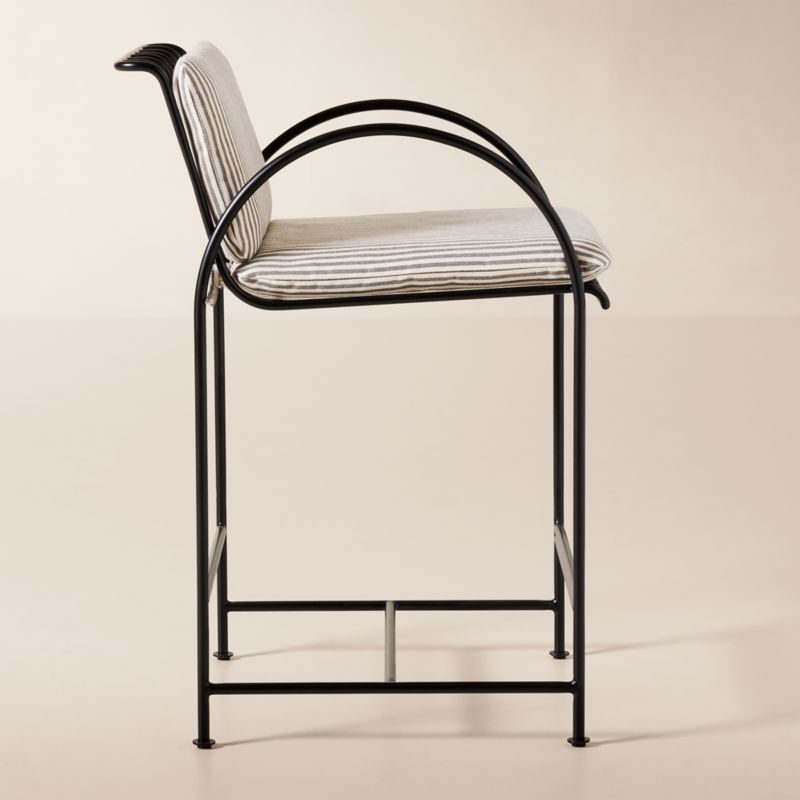 Costa Black Metal Outdoor Counter Stool with Black and White Striped Sunbrella® Cushion - image 3 of 7