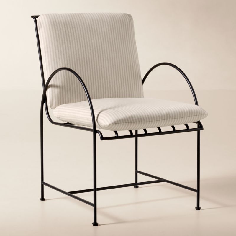 Costa Black Metal Outdoor Dining Armchair with Natural And White Striped Sunbrella® Cushion - image 3 of 8