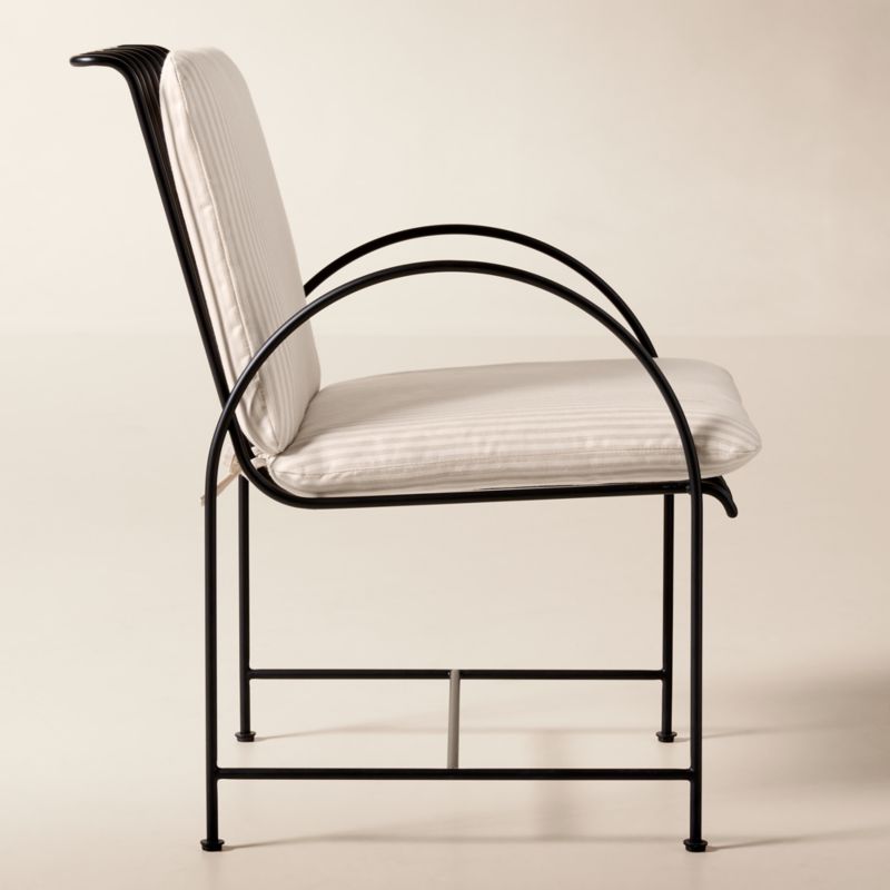 Costa Black Metal Outdoor Dining Armchair with Natural And White Striped Sunbrella® Cushion - image 4 of 8
