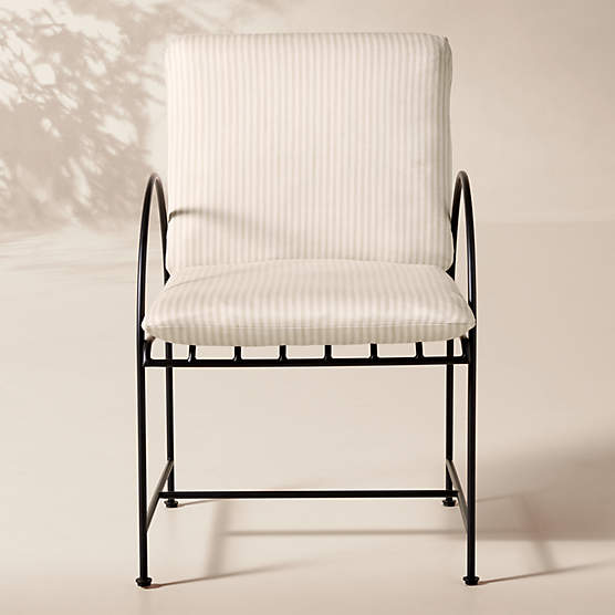 Costa Black Metal Outdoor Dining Armchair with Natural And White Striped Sunbrella® Cushion