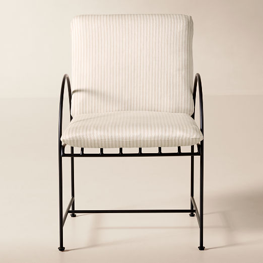 Costa Black Metal Outdoor Dining Armchair with Natural And White Striped Sunbrella® Cushions Set of 4