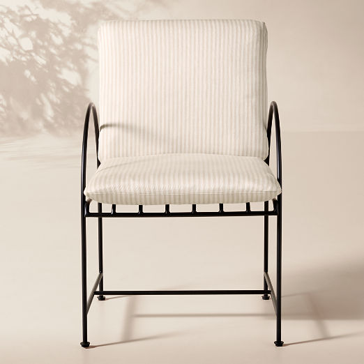 Costa Black Metal Outdoor Dining Armchair with Natural And White Striped Sunbrella® Cushion