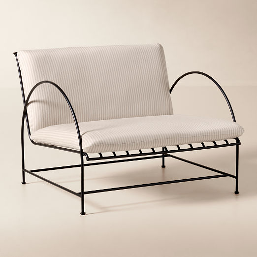 Costa Black Metal Outdoor Lounge Chair with Natural And White Striped Sunbrella® Cushions Set of 2