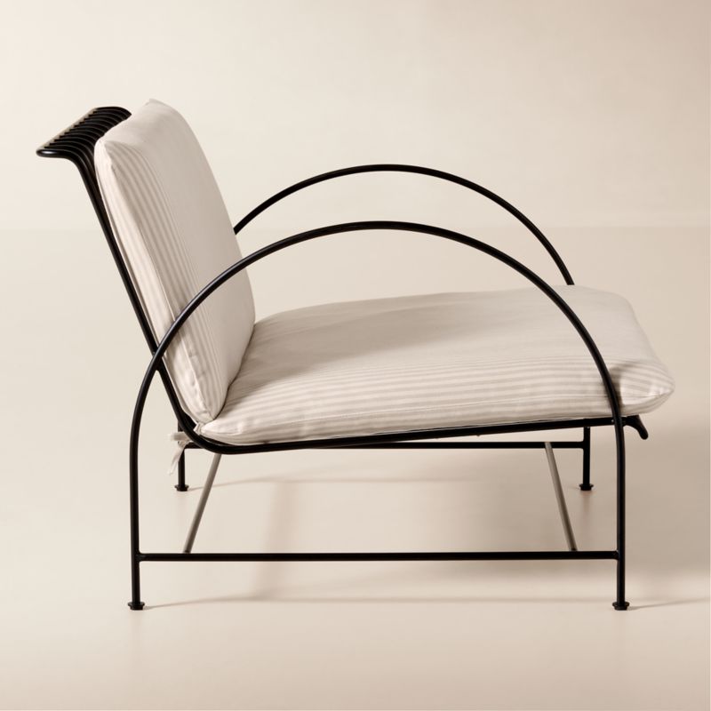 Costa Black Metal Outdoor Lounge Chair with Natural And White Striped Sunbrella® Cushions - image 3 of 8