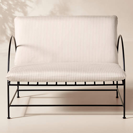 Costa Black Metal Outdoor Lounge Chair with Natural And White Striped Sunbrella® Cushions