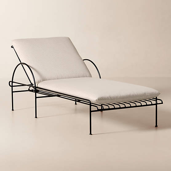 Costa Black Metal Outdoor Sun Lounger with Natural And White Striped Sunbrella® Cushions
