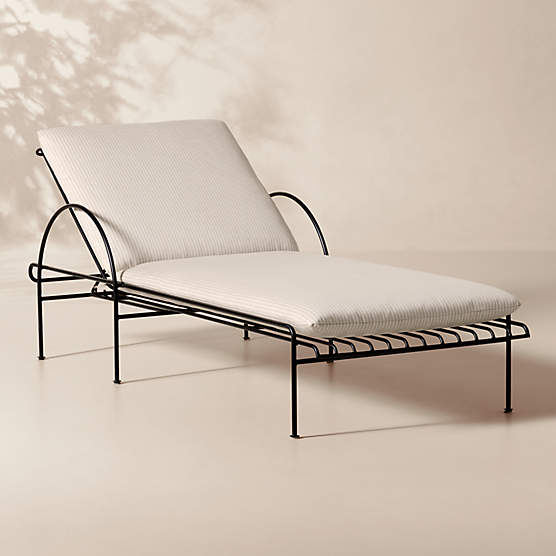 Costa Black Metal Outdoor Sun Lounger with Natural And White Striped Sunbrella® Cushions