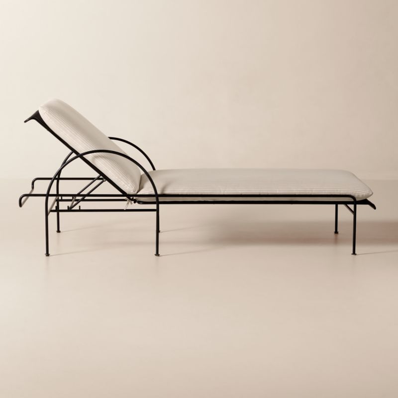 Costa Black Metal Outdoor Sun Lounger with Natural And White Striped Sunbrella® Cushions - image 3 of 8