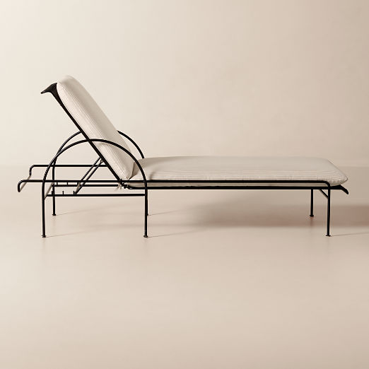 Costa Black Metal Outdoor Sun Lounger with Natural And White Striped Sunbrella® Cushions