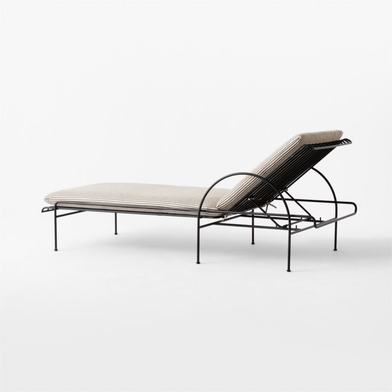 Costa Black Metal Outdoor Sun Lounger with Black and White Striped Sunbrella® Cushions - image 8 of 10