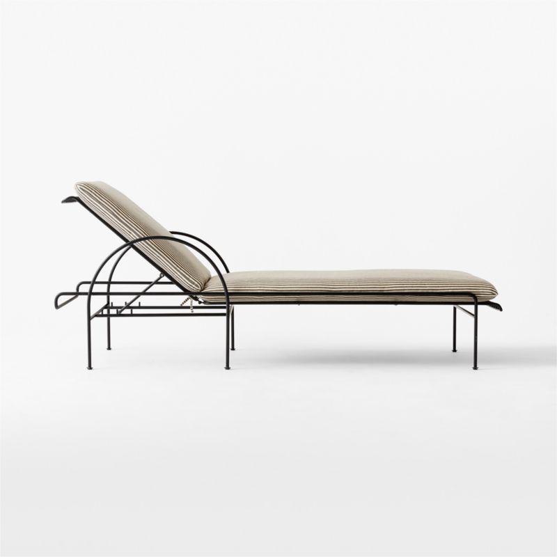 Costa Black Metal Outdoor Sun Lounger with Black and White Striped Sunbrella® Cushions - image 6 of 10