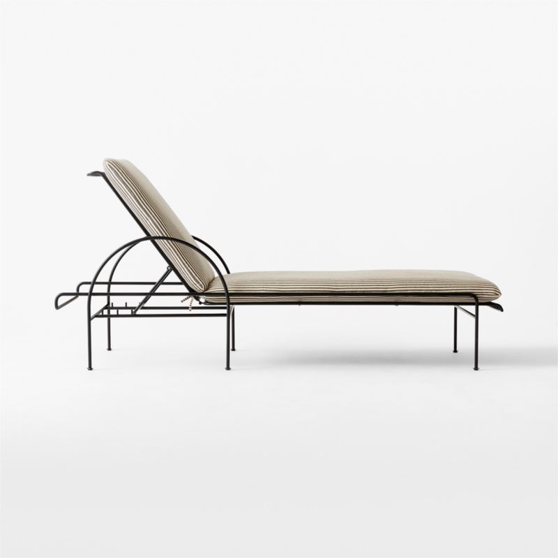 Costa Black Metal Outdoor Sun Lounger with Black and White Striped Sunbrella® Cushions - image 5 of 10