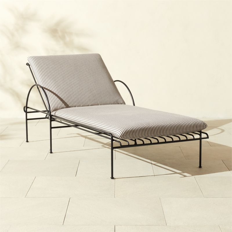 Costa Black Metal Outdoor Sun Lounger with Black and White Striped Sunbrella® Cushions - image 0 of 10