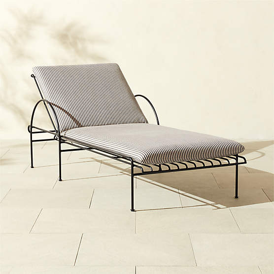 Costa Black Metal Outdoor Sun Lounger with Black and White Striped Sunbrella® Cushions