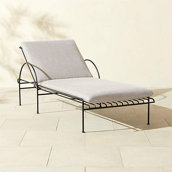 Costa Black Metal Outdoor Sun Lounger with Black and White Striped Sunbrella® Cushions